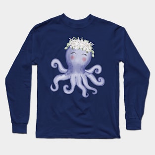 Octopus Flower Watercolor Long Sleeve T-Shirt